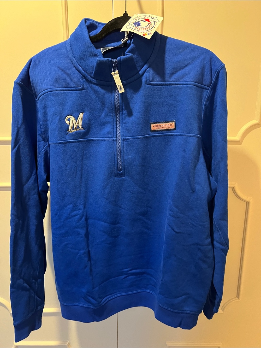 Vineyard Vines and Milwaukee Brewers Men's Bright Blue Quarter-Zip Pullover